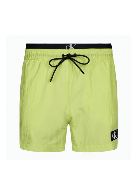 Costume Calvin Klein Double Waistband Logo Patch Medium Drawstring Verde Uomo CALVIN KLEIN SWIMWEAR | Costumi | KM0KM00981-LKQ